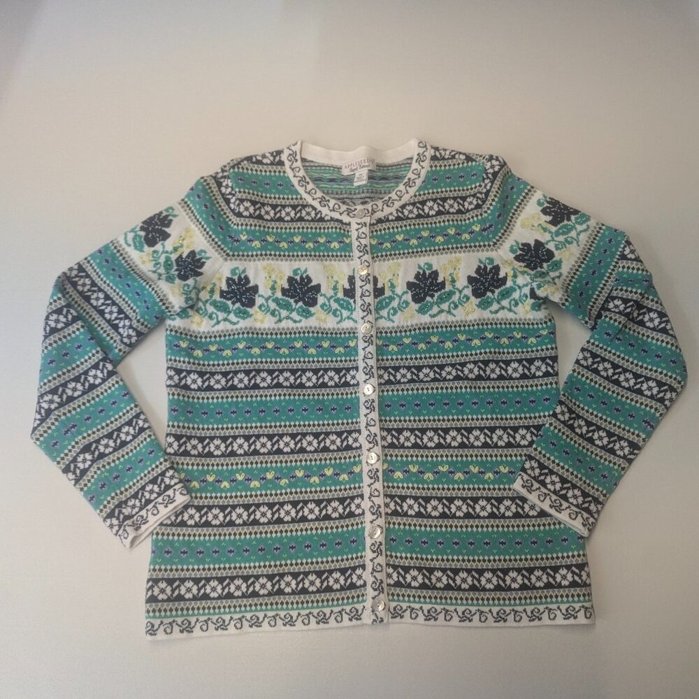 Appleseed's Limited Edition Cotton Cardigan Size Petite Small Fair Isle